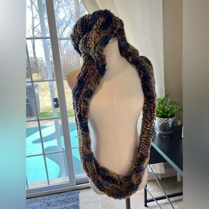 Knitted Rabbit Fox Hair Infinity Scarf Hood Soft Luxury Frr Canada Mulitcolor